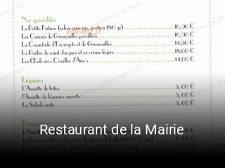 Restaurant de la Mairie heures d'ouverture