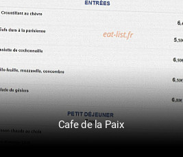 Cafe de la Paix heures d'ouverture