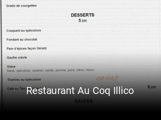 Restaurant Au Coq Illico heures d'affaires